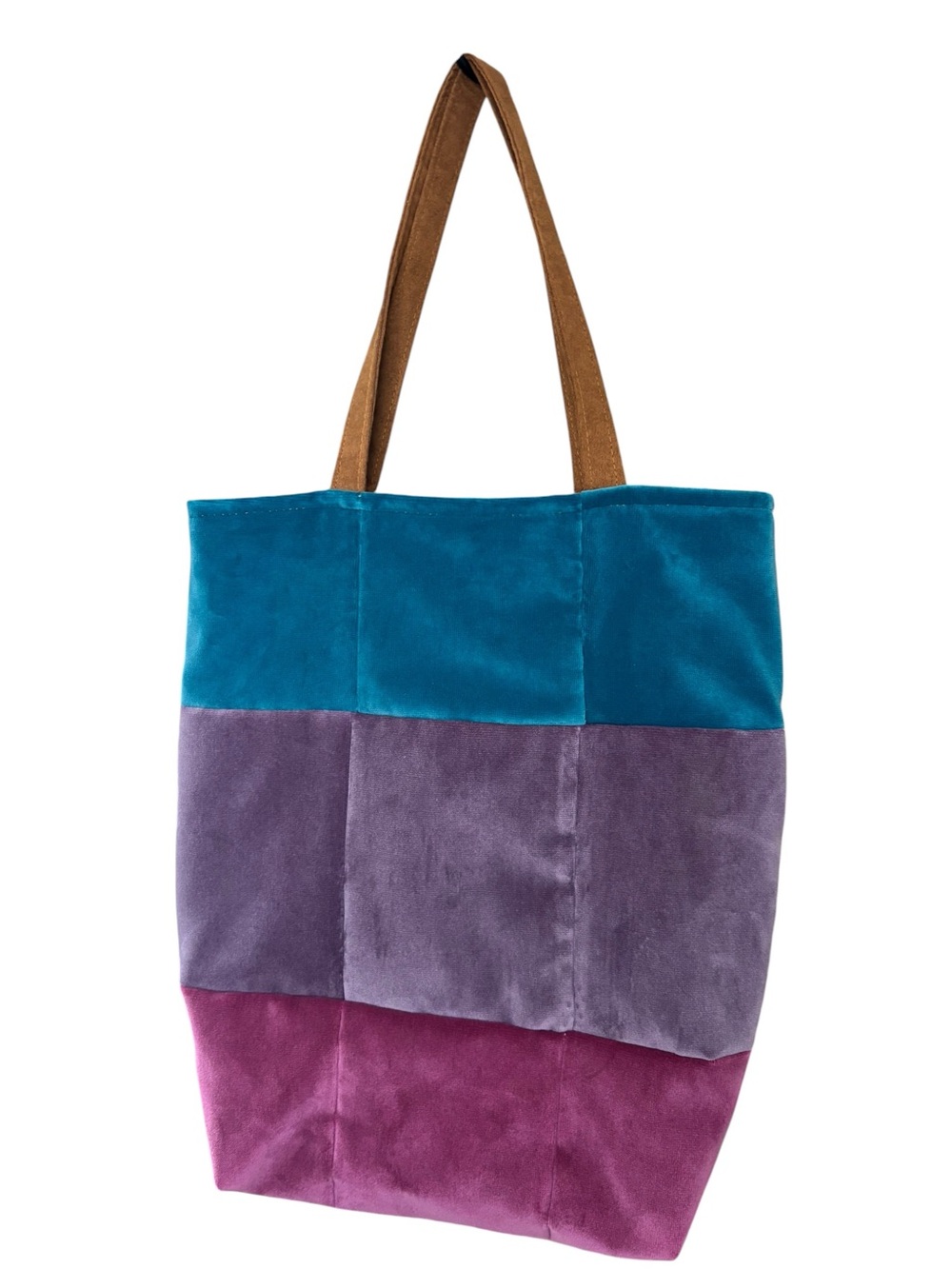 Handmade Colorblock Velvet Patchwork Tote Bag w/ Golden Girls Enamel Pin - Picture 3 of 8